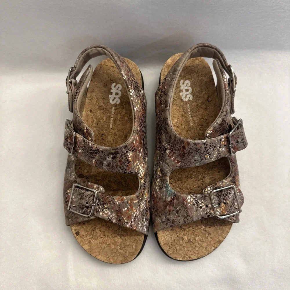 SAS Women's Relaxed Heel Strap Sandal Size 6.5 M Snakeskin Print Comfort Walking